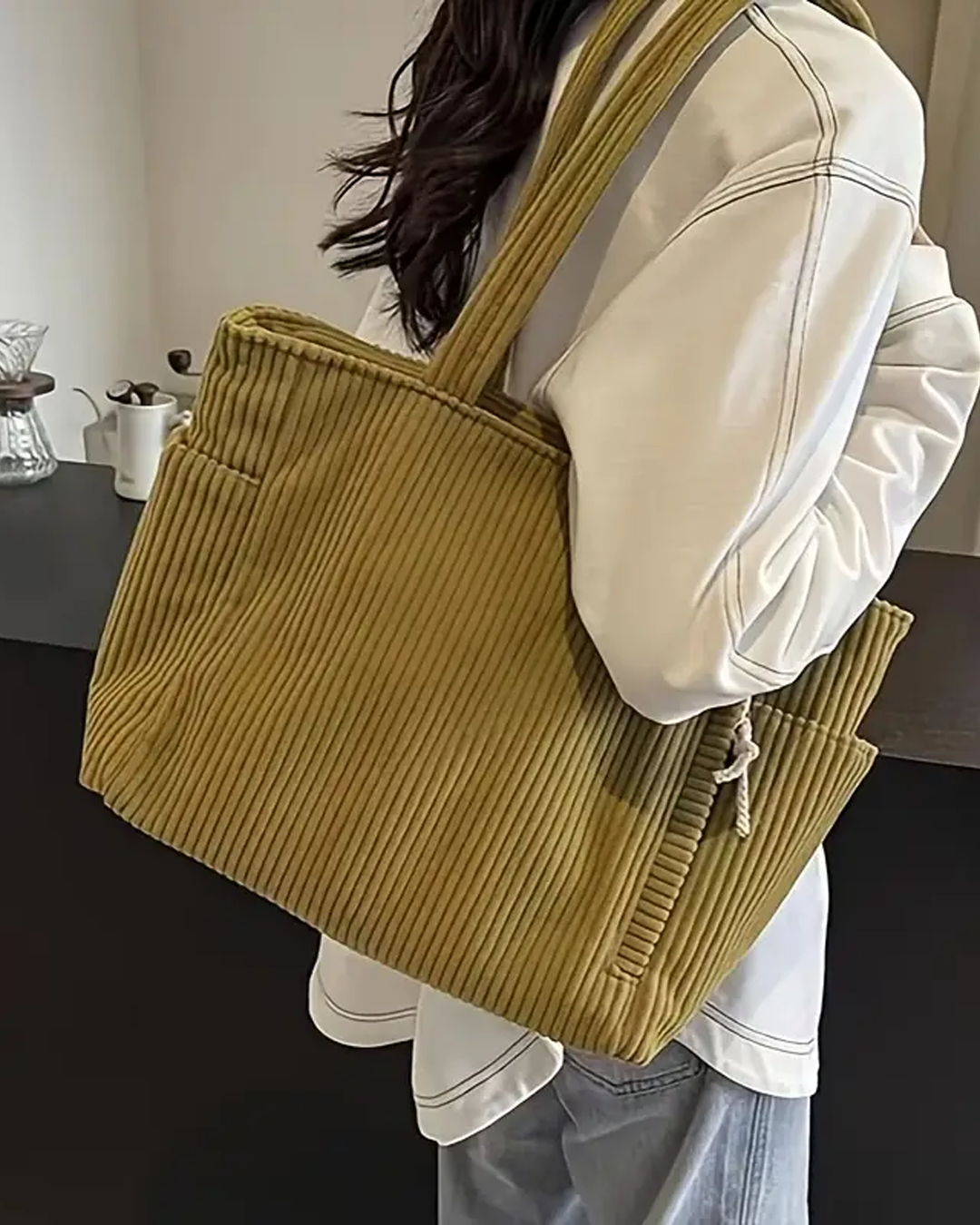 Heidi | Geribbelde Tragetasche met Kordel-Detail