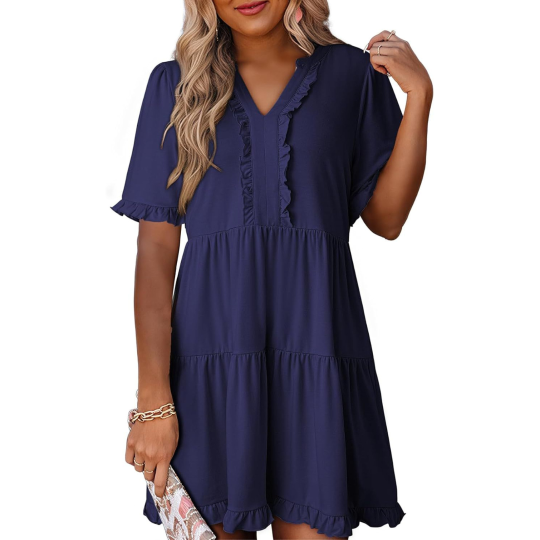 Hilda | Casual V-Hals Mini Jurk