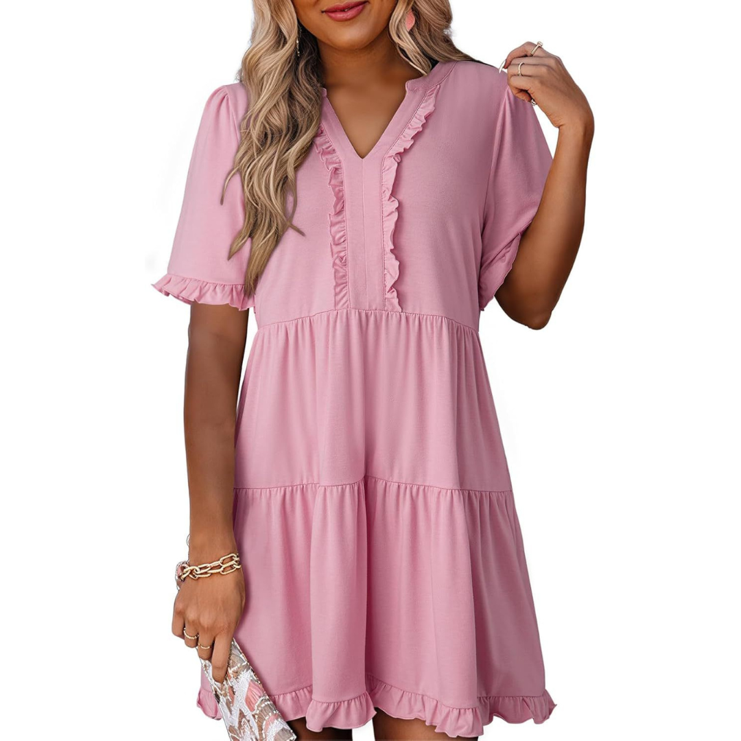 Hilda | Casual V-Hals Mini Jurk