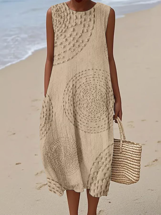 Valerie | Lange Mouwloze Jurk met Textuurpatroon