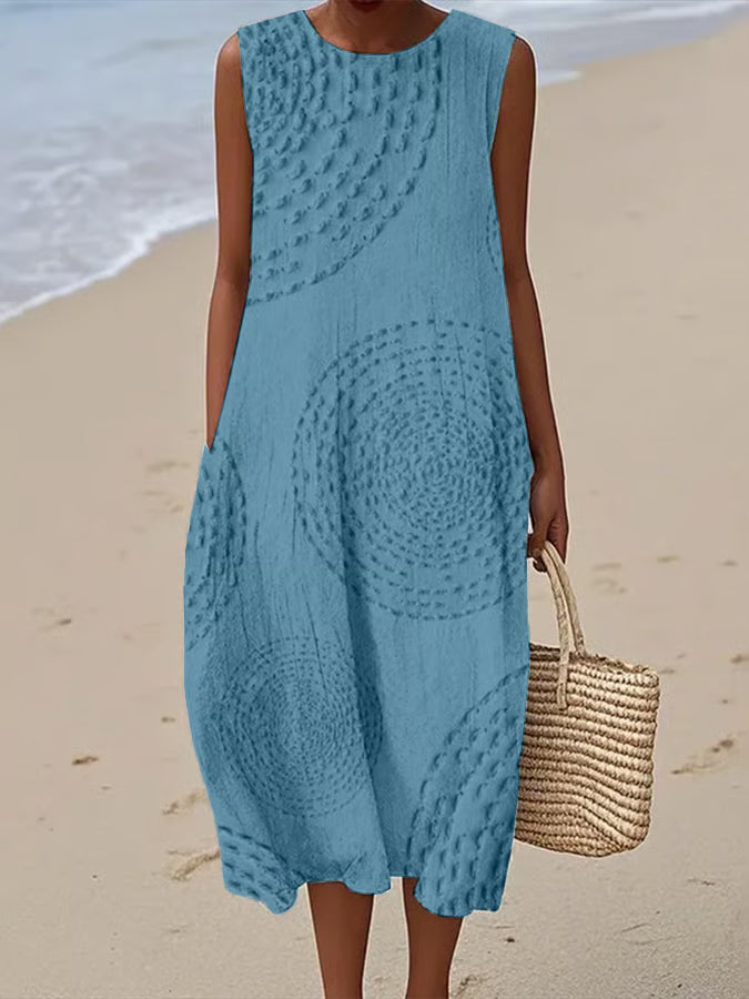 Valerie | Lange Mouwloze Jurk met Textuurpatroon