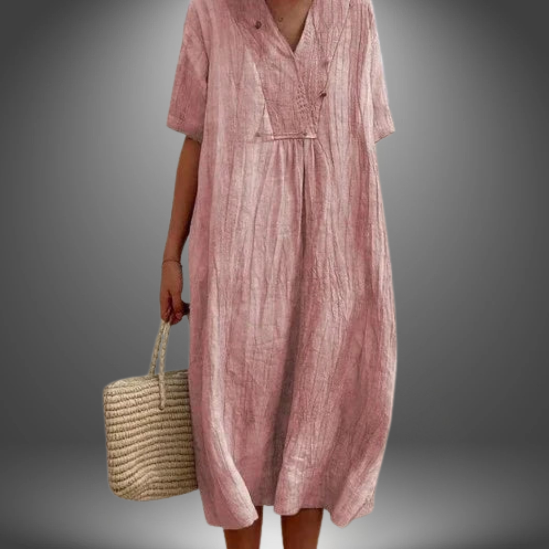 CAROLA | KATOENEN EN LINEN JURK MET V-HALS
