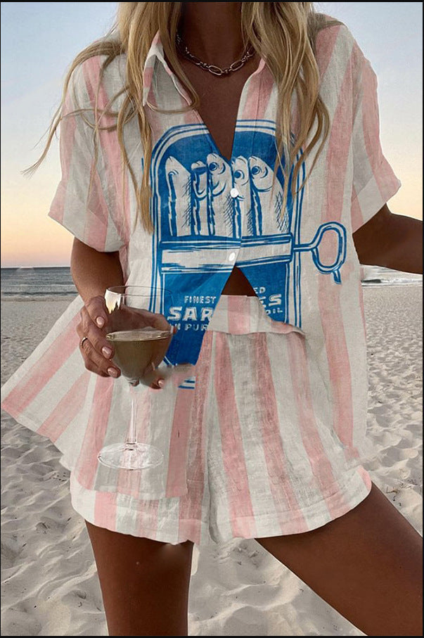 Theresia | Sardine Print Linnen Korte Set