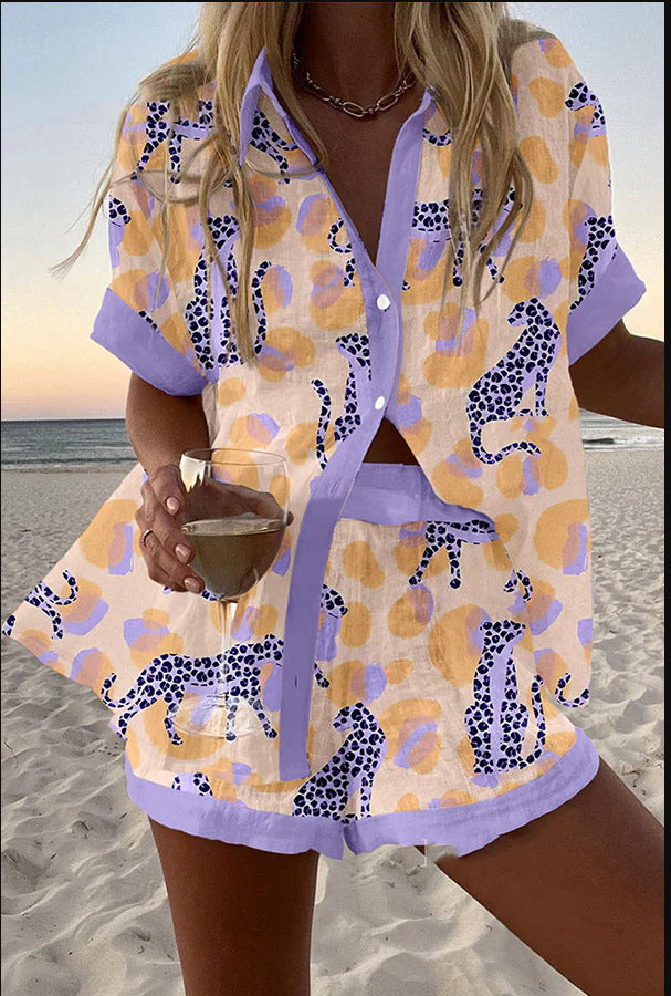 Josephina | Luipaardprint Linnen Korte Set