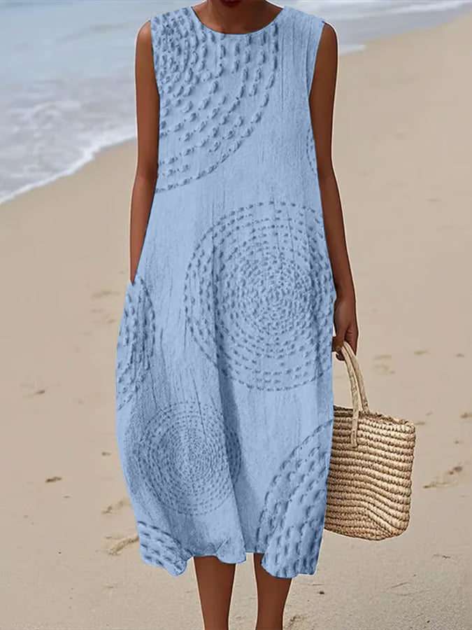 Valerie | Lange Mouwloze Jurk met Textuurpatroon