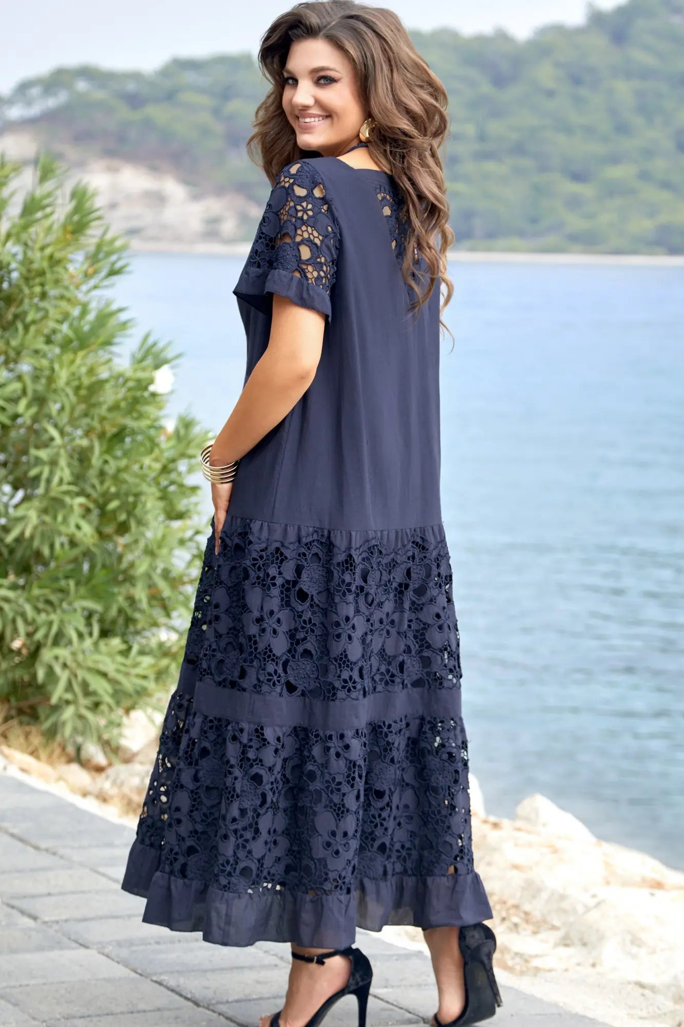 Marleen| Marineblauwe Kanten Maxi-jurk