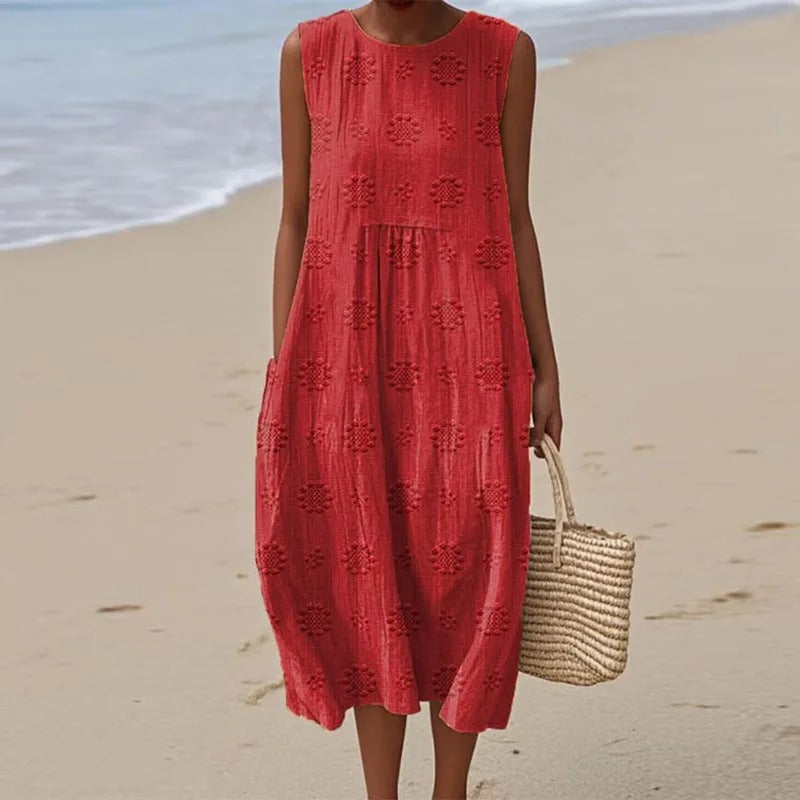 Lina | Mouwloze Geborduurde Jurk