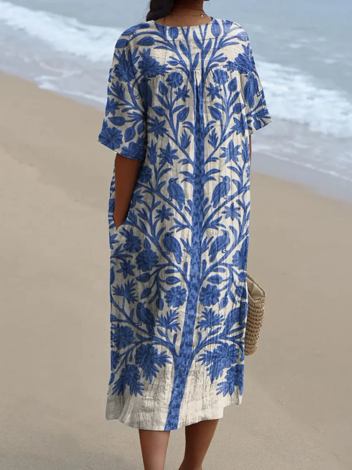 Nadine | Blauw geborduurd jurk