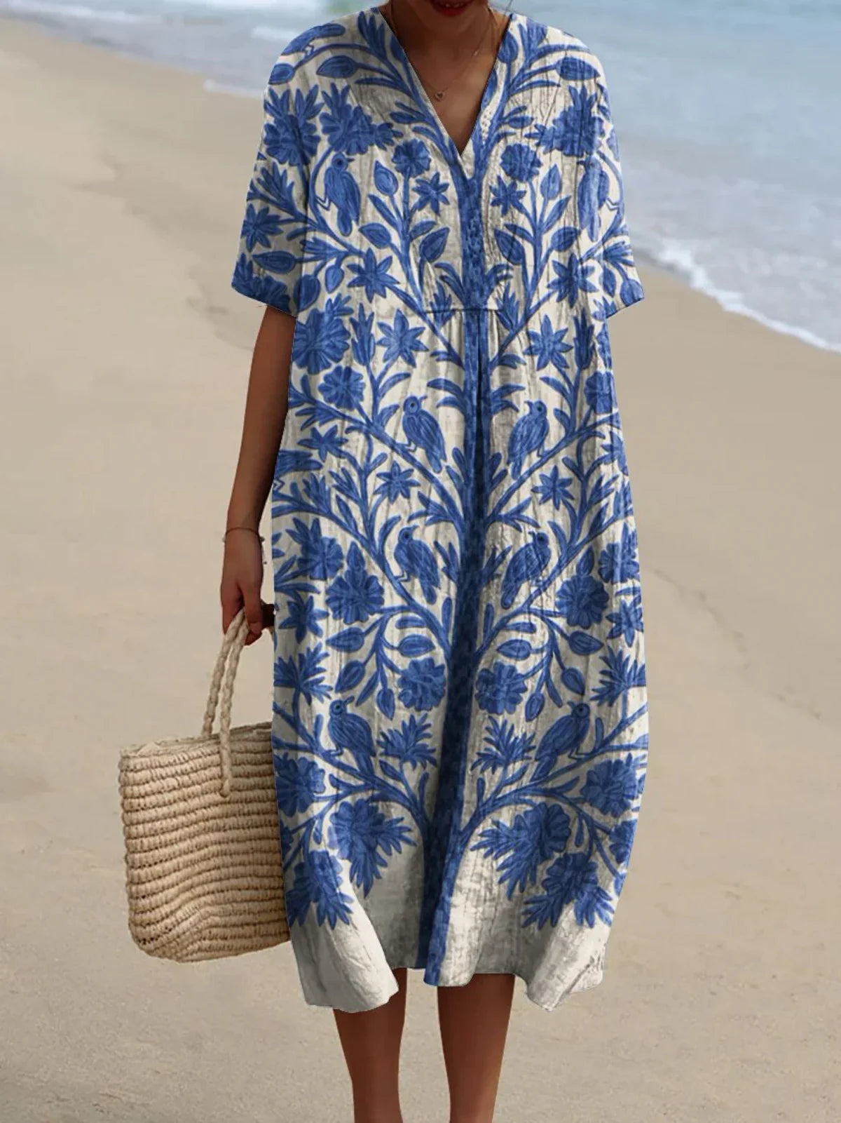 Nadine | Blauw geborduurd jurk