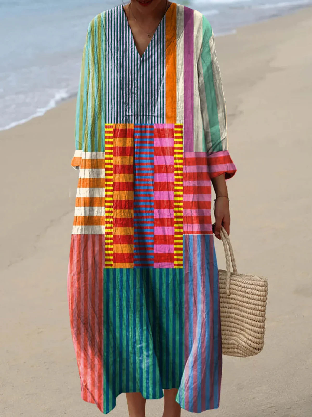 Yvonne | Lange Multicolor Patchwork Jurk